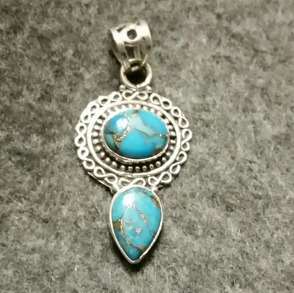.925 Silver Copper Blue Turquoise Pendant